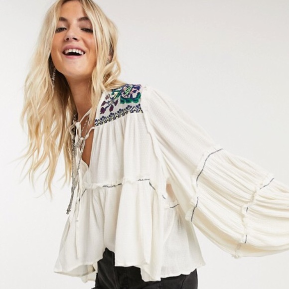 Free People Tops - FREE PEOPLE | In Vivid Color Embroidered Top NWT